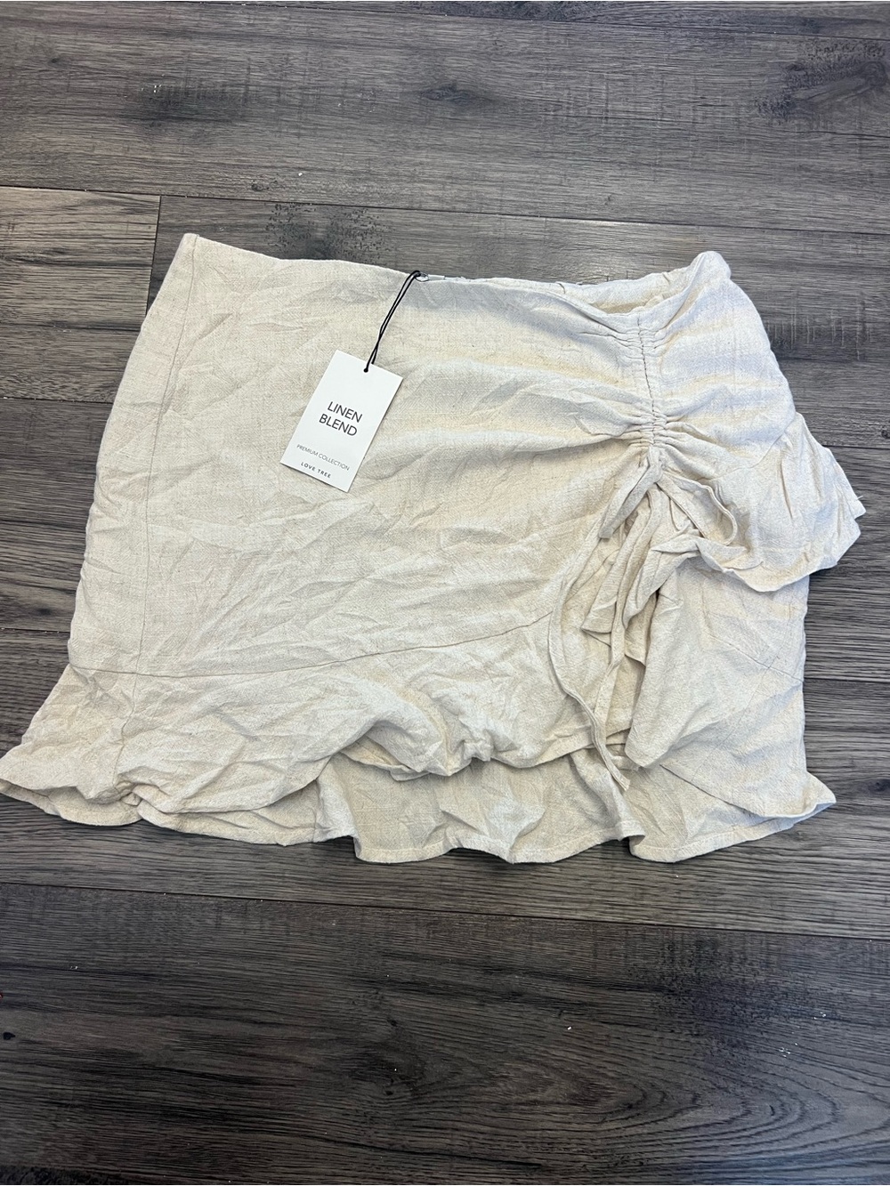 Linen Blend Women's Ruffle Drawstring Skirt - Cream